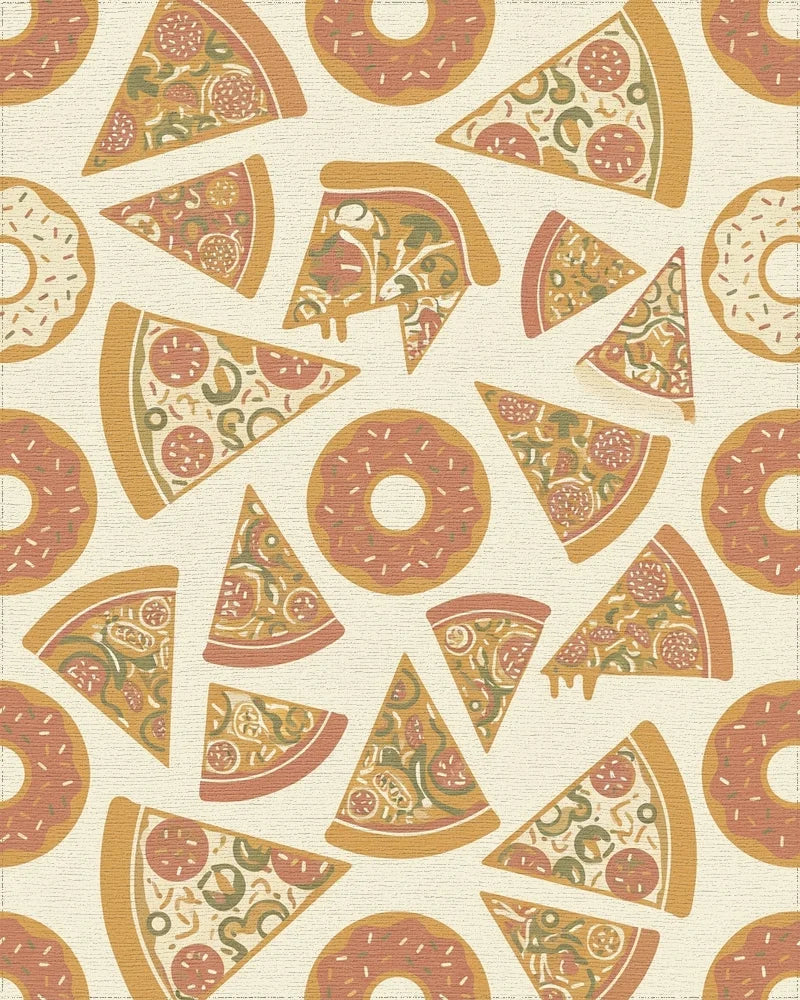 Whimsical Pizza Donut Repeating Pattern Rug - Cutout View