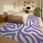 Whimsical Purple Cream Abstract Lines Rug Bedroom View