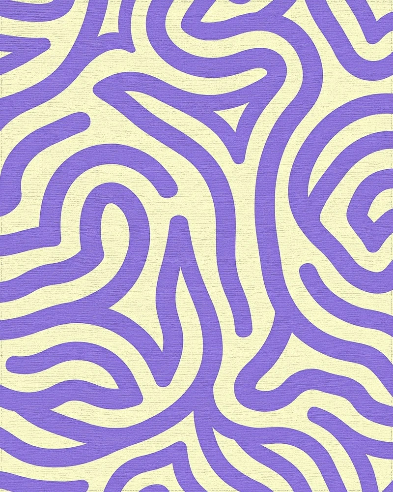 Whimsical Purple Cream Abstract Lines Rug - Cutout View