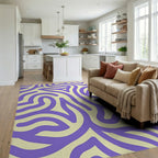 Whimsical Purple Cream Abstract Lines Rug Living Room View