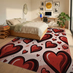 Whimsical Romantic Crimson Heart Collage Rug Bedroom View