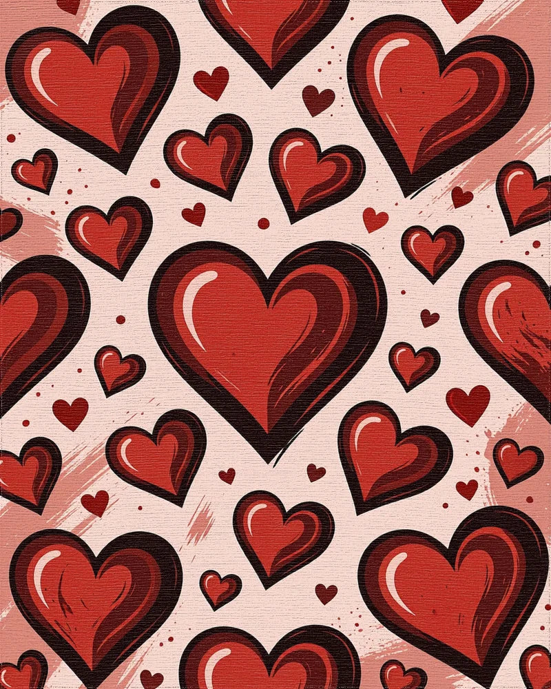 Whimsical Romantic Crimson Heart Collage Rug - Cutout View