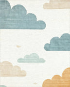 Whimsical Sky Clouds Blue Tan Rug - Cutout View