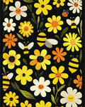 Whimsical Smiling Flowers Bees Rug - Cutout View