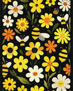 Whimsical Smiling Flowers Bees Rug - Cutout View