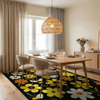 Whimsical Smiling Flowers Bees Rug - Dining Room View
