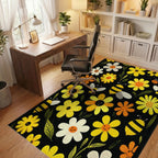Whimsical Smiling Flowers Bees Rug - Office View