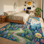 Whimsical Starry Rainbow Castle Rug - Bedroom View