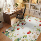 Whimsical Strawberry Blossom Watercolor Floral Rug Office View