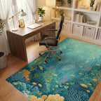 Whimsical Teal Coral Fish Reef Rug - Office View