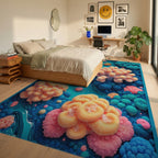 Whimsical Teal Coral Fish Rug - Bedroom View