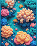 Whimsical Teal Coral Fish Rug - Cutout View