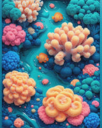 Whimsical Teal Coral Fish Rug - Cutout View