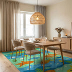 Whimsical Teal Ocean Shark Friends Rug - Dining Room View