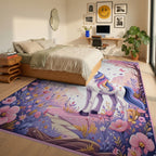 Whimsical Unicorn Floral Garden Rug Bedroom View