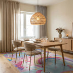 Whimsical Unicorn Rainbow Cloud Garden Rug - Dining Room View