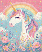 Whimsical Unicorn Rainbow Floral Rug - Cutout View