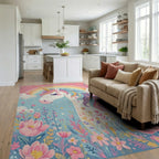 Whimsical Unicorn Rainbow Floral Rug - Living Room View