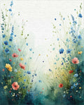 Whimsical Wildflower Meadow Watercolor Design Rug - Cutout View