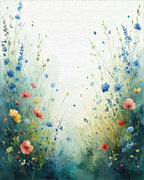 Whimsical Wildflower Meadow Watercolor Design Rug - Cutout View