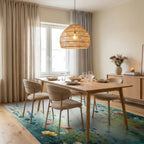 Whimsical Wildflower Meadow Watercolor Design Rug - Dining Room View