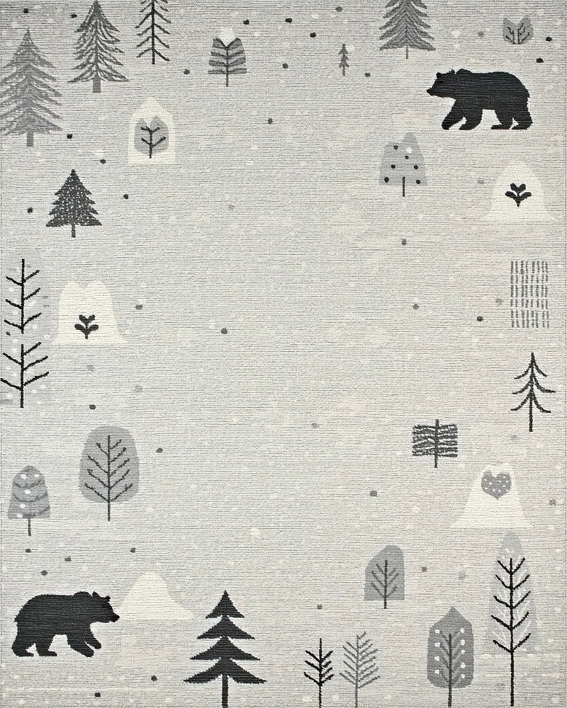 Whimsical Woodland Bear Forest Scene Rug - Cutout View