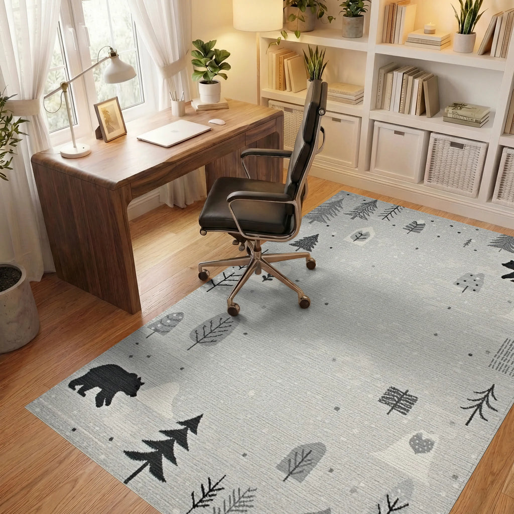 Whimsical Woodland Bear Forest Scene Rug - Office View
