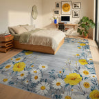 Whimsical Yellow Daisy Meadow Rug - Bedroom View