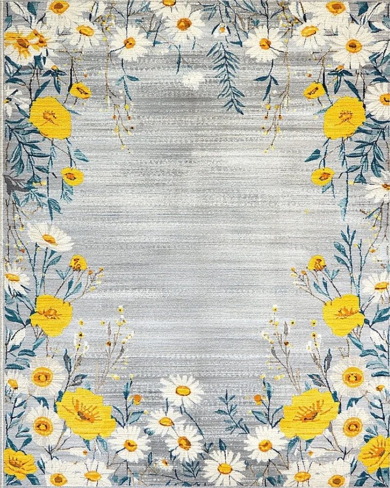 Whimsical Yellow Daisy Meadow Rug - Cutout View