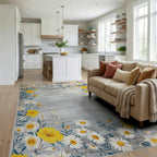 Whimsical Yellow Daisy Meadow Rug - Living Room View