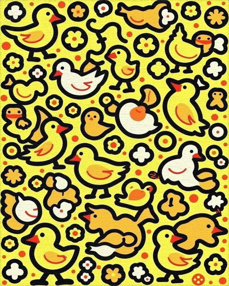 Whimsical Yellow Duckling Flock Together Rug - Cutout View