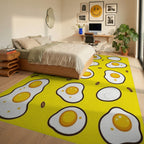 Whimsical Yellow Fried Eggs Rug - Bedroom View