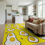 Whimsical Yellow Fried Eggs Rug - Living Room View