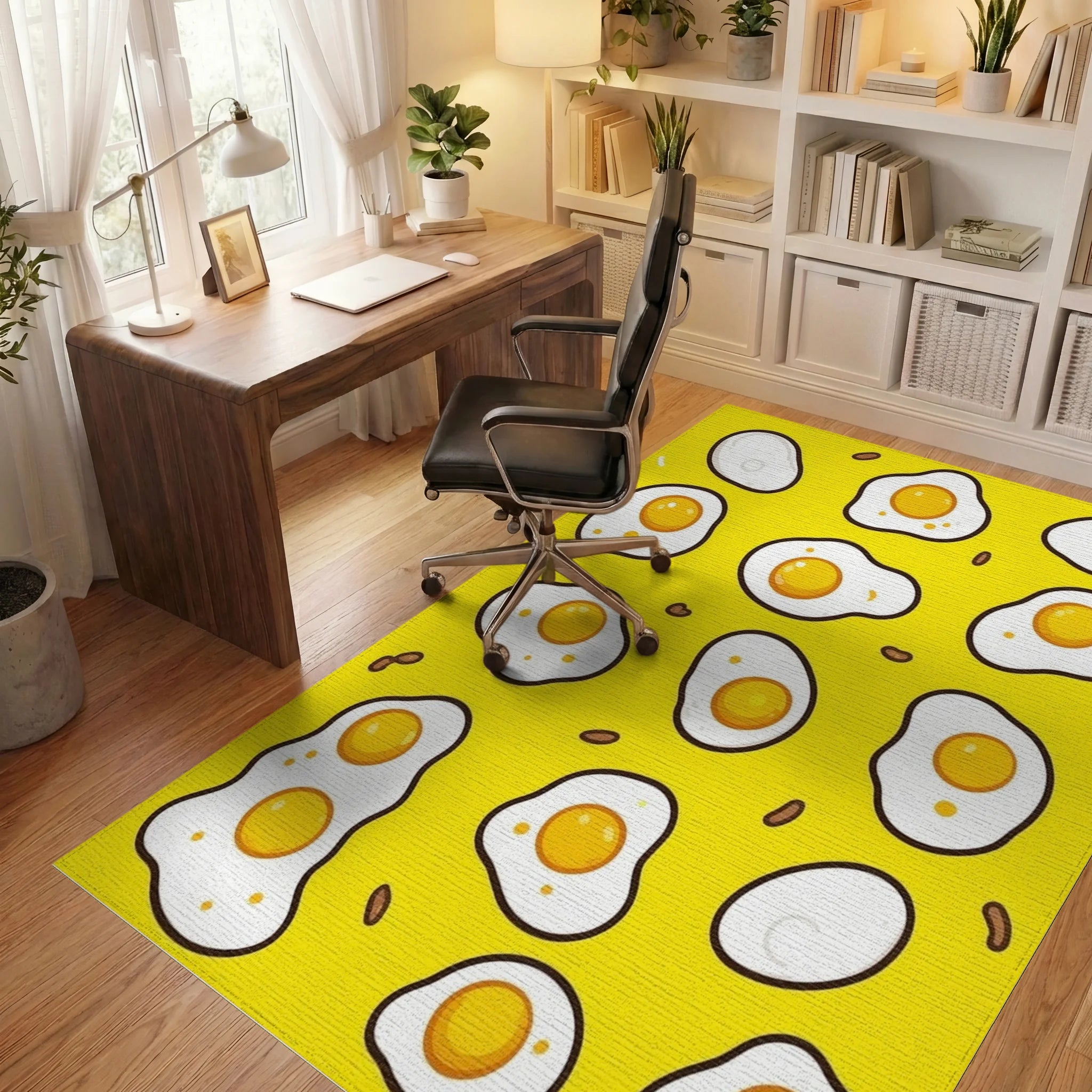 Whimsical Yellow Fried Eggs Rug - Office View