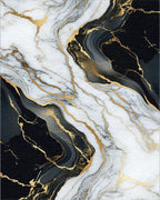 White Black Gold Veined Marble Rug - Cutout View