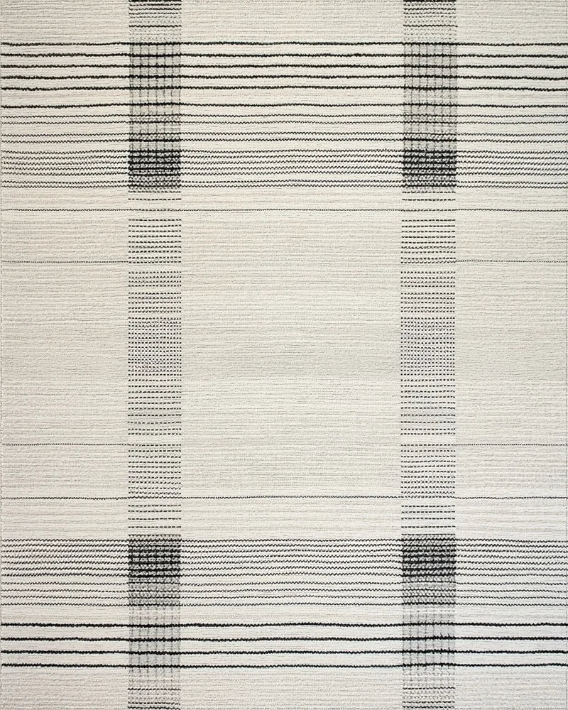 White Grey Plaid Linear Rug - Cutout View