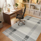 White Grey Plaid Linear Rug - Office View