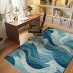White Seahorse Blue Ocean Waves Rug Office View