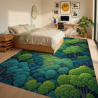 Winding Lush Forest Path Rug - Bedroom View