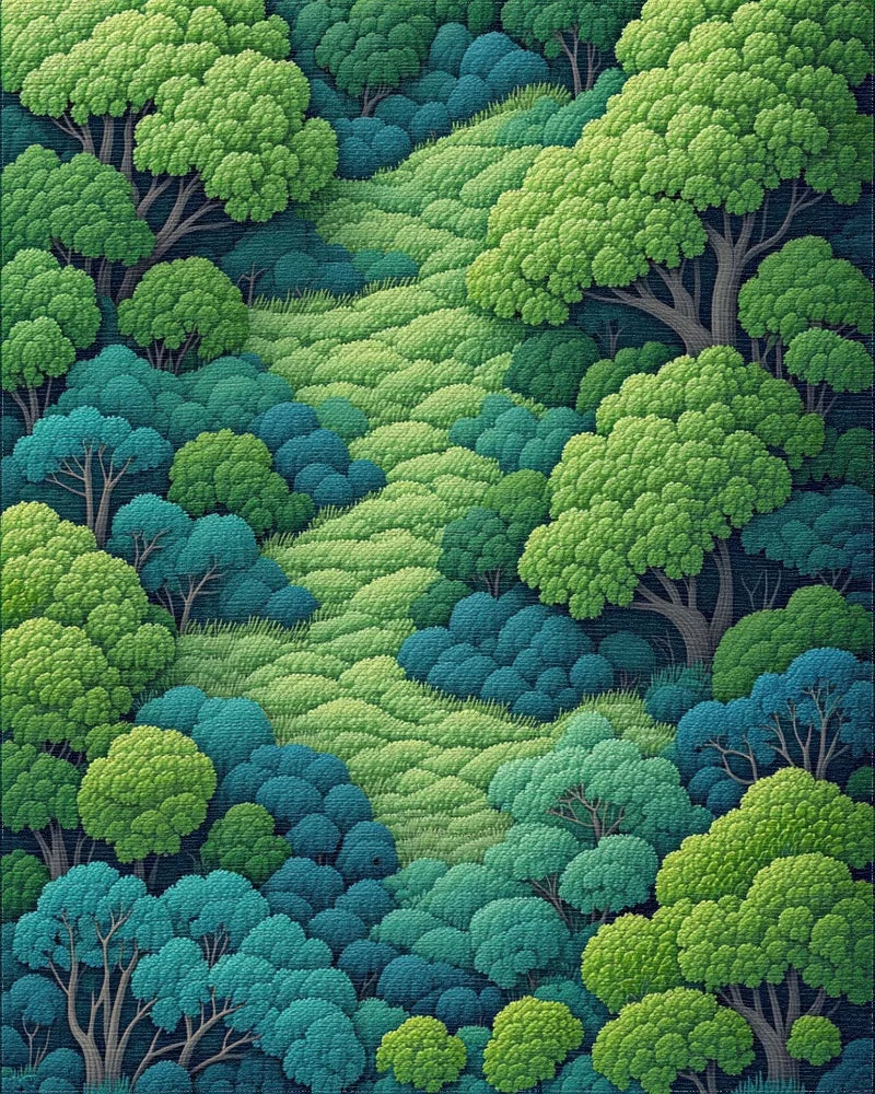 Winding Lush Forest Path Rug - Cutout View