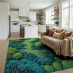 Winding Lush Forest Path Rug - Living Room View