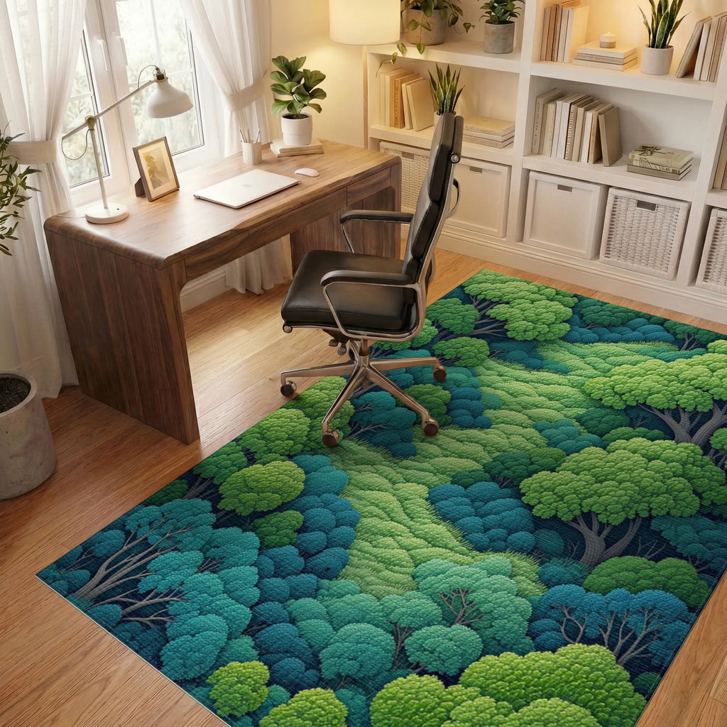 Winding Lush Forest Path Rug - Office View