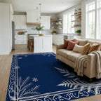 Winter Fern Snowflake Border Decor Rug Living Room View