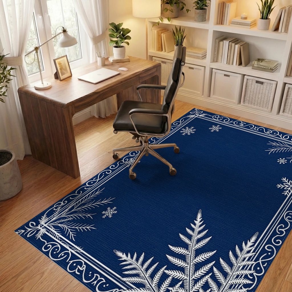 Winter Fern Snowflake Border Decor Rug Office View