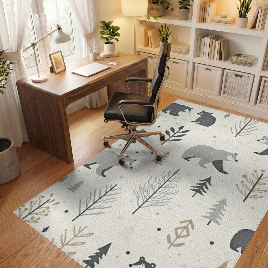Woodland Bear Forest Trees Rug - Office View