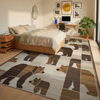 Woodland Bear Patchwork Geometric Rug - Bedroom View