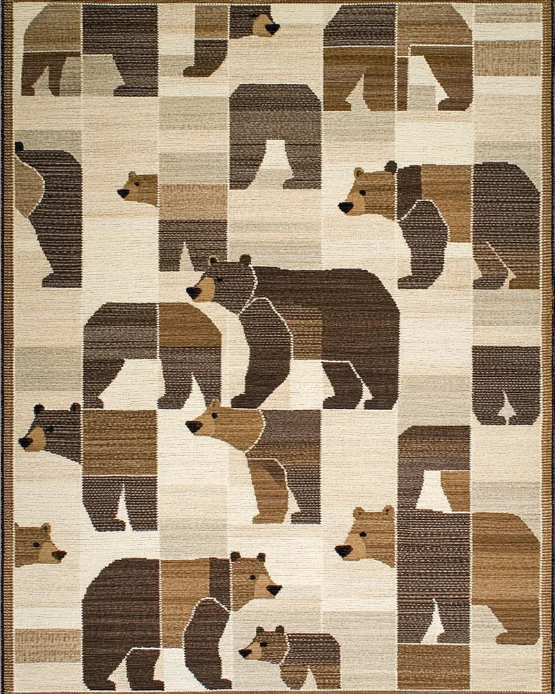 Woodland Bear Patchwork Geometric Rug - Cutout View