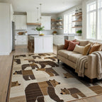 Woodland Bear Patchwork Geometric Rug - Living Room View