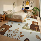 Woodland Bears and Trees Ivory Comfy Rug - Bedroom View
