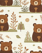 Woodland Bears and Trees Ivory Comfy Rug - Cutout View